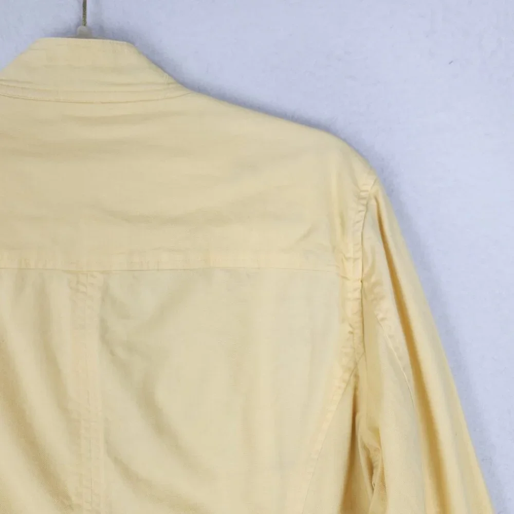 Chicos Jacket Womens 2 Yellow 12 Snap Front Ruffle Utility Casual Classic